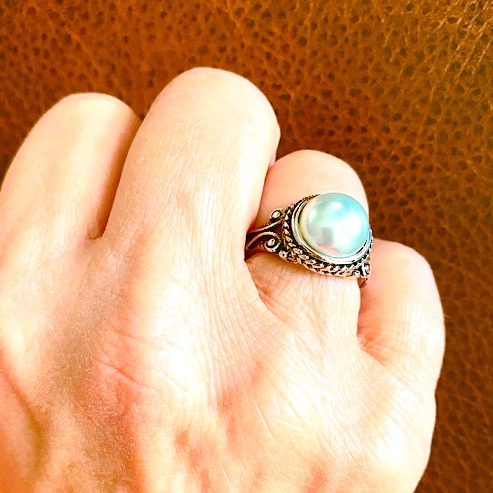 New faux pearl ring 925 silver plated Sz.7 - Picture 3 of 3
